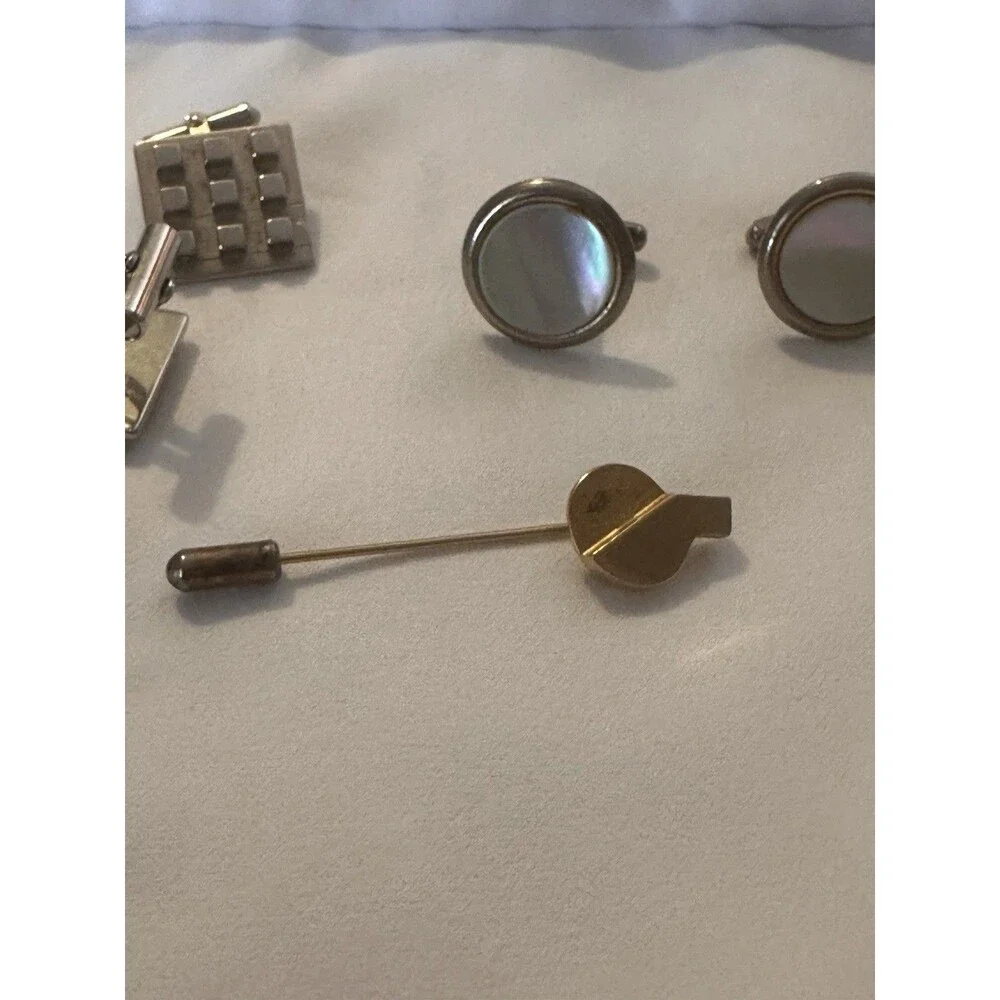 Vintage SWANK Cuban Link Cufflinks Lot Destino Mid Century Gold Silver + Tie